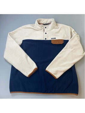 AUCLAIR Fleece Sweater Men’s XXL T-Snap Pullover Navy Cream Utility Outdoors